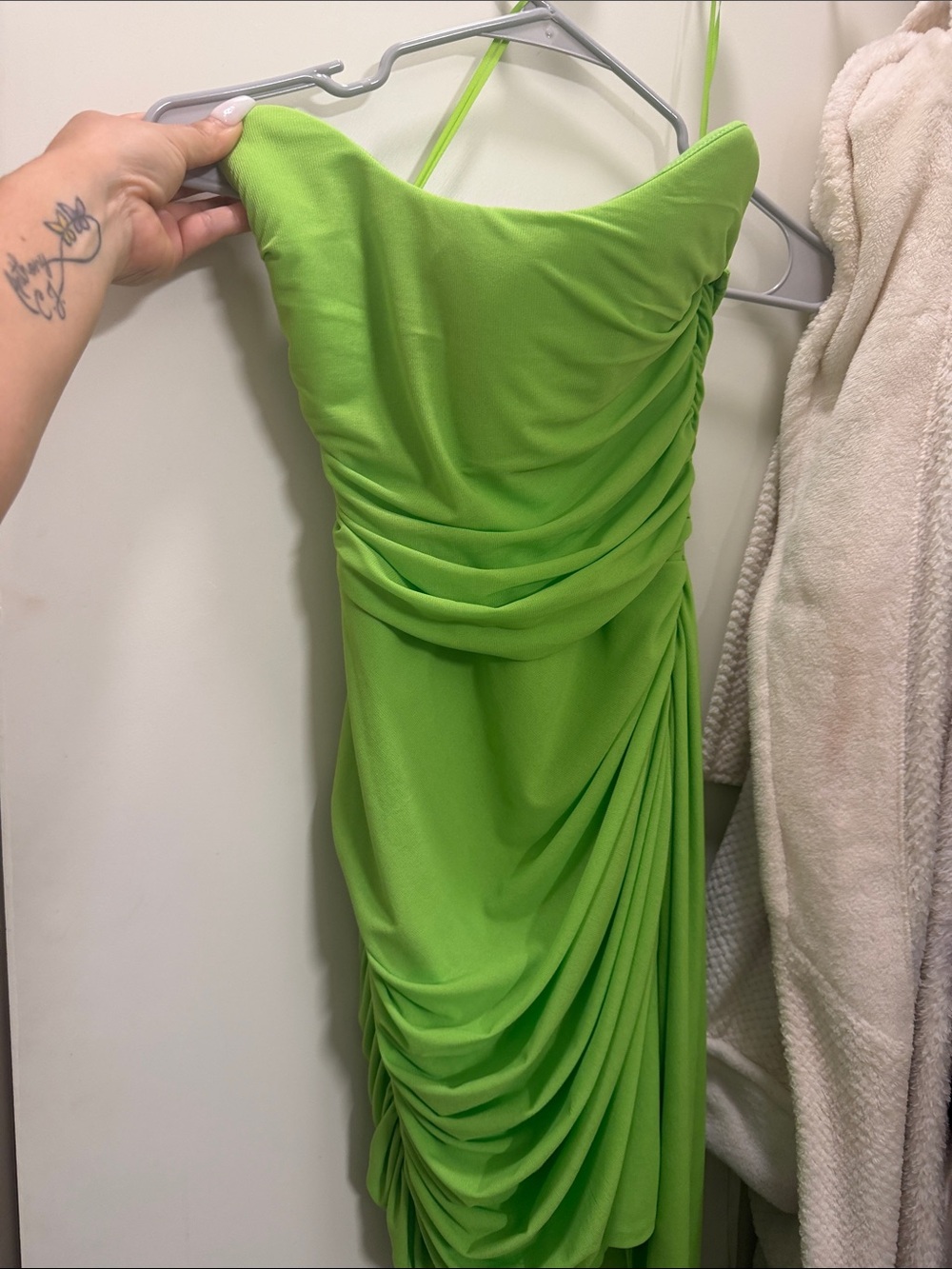 Fashion Nova Strapless Ruched Lime Dress